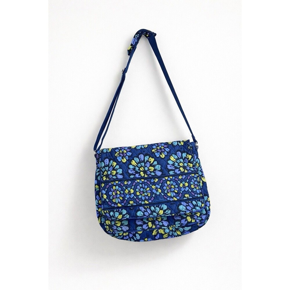 Vera Bradley Blue Floral Quilted Crossbody Messenger Bag Adjustable Strap